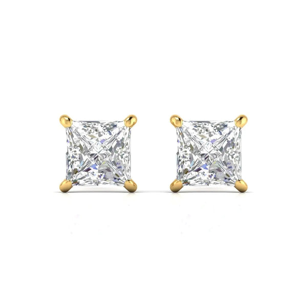 2.51 Carat Each Princess Cut Diamonds Studs