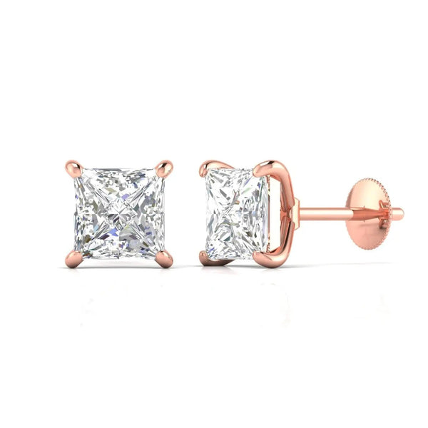 2.51 Carat Each Princess Cut Diamonds Studs