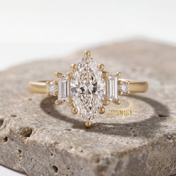 High Quality Marquise Engagement Ring VS Lab Grown Diamond Sophisticated Elegant Jewelry Gift Bride Proposal Wedding Party