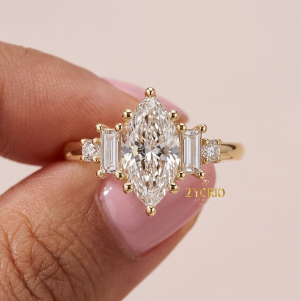 High Quality Marquise Engagement Ring VS Lab Grown Diamond Sophisticated Elegant Jewelry Gift Bride Proposal Wedding Party