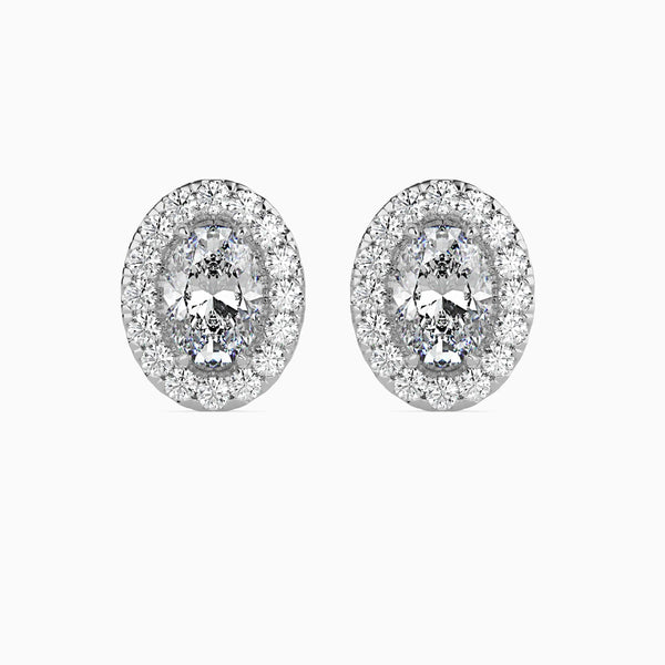 40 Pointers Oval Shape Centre Solitaire Diamond Studs Earring