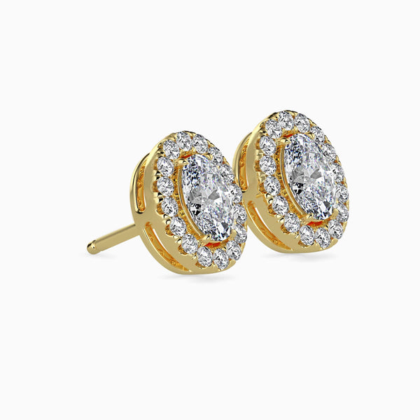 40 Pointers Oval Shape Centre Solitaire Diamond Studs Earring