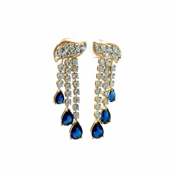 Blue Stone Leaf Diamond Danglers