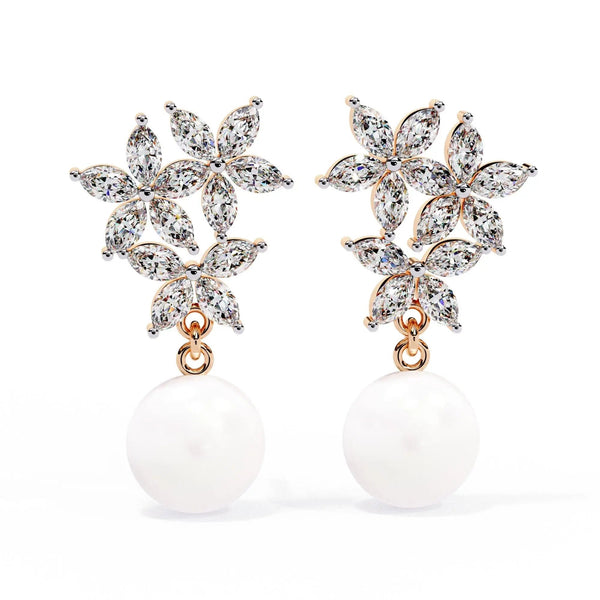 Crystal Flower and Pearl Drop Earrings