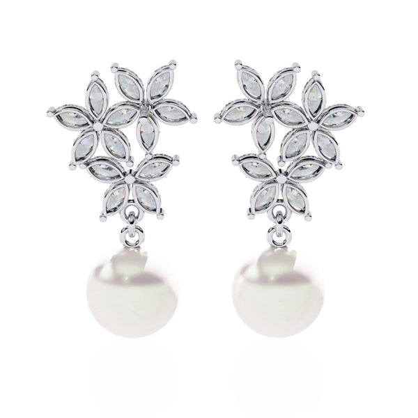 Crystal Flower and Pearl Drop Earrings