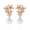 Crystal Flower and Pearl Drop Earrings