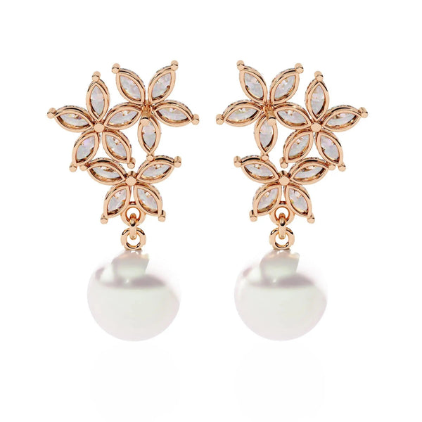 Crystal Flower and Pearl Drop Earrings