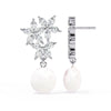 Crystal Flower and Pearl Drop Earrings