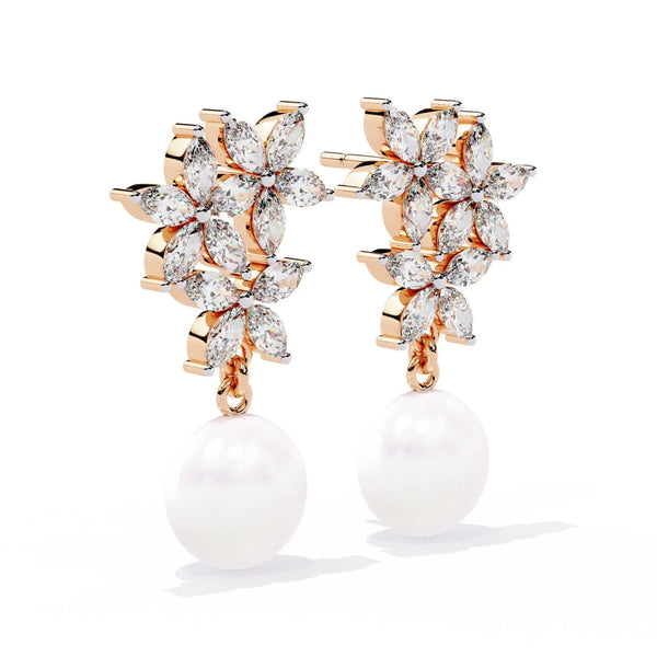 Crystal Flower and Pearl Drop Earrings