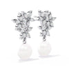 Crystal Flower and Pearl Drop Earrings