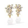 Crystal Flower and Pearl Drop Earrings