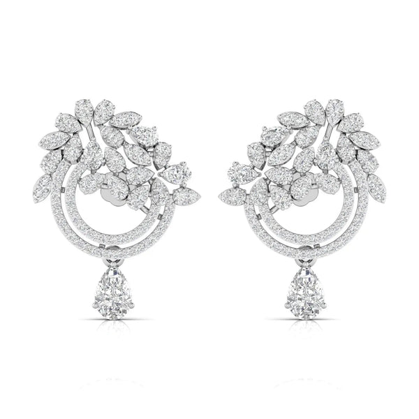 Diamond Dangling Earrings with Floral Design