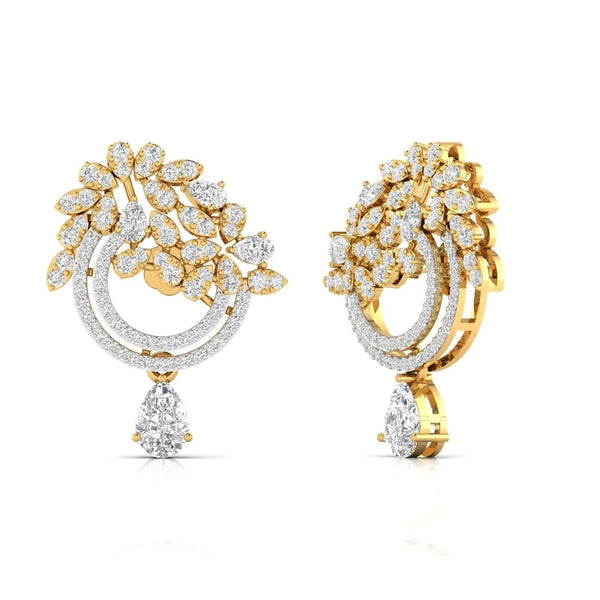 Diamond Dangling Earrings with Floral Design