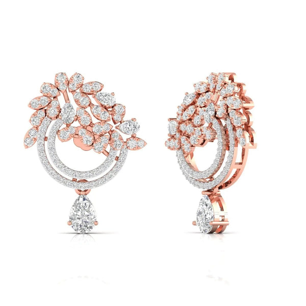 Diamond Dangling Earrings with Floral Design