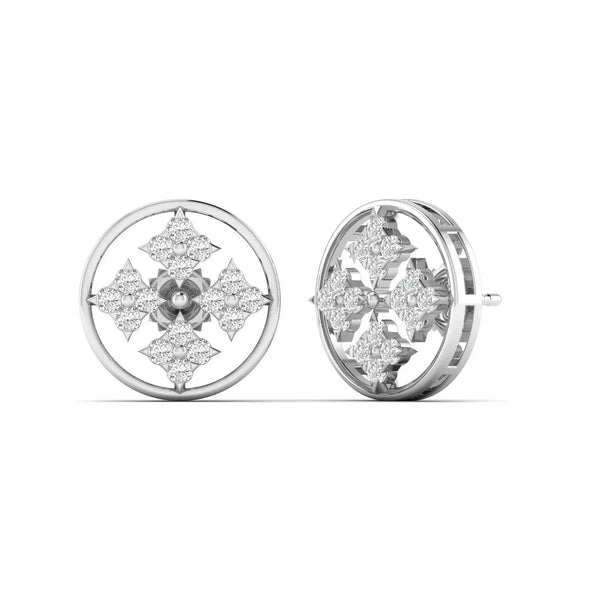 Geometric Floral Diamond Stud Earrings