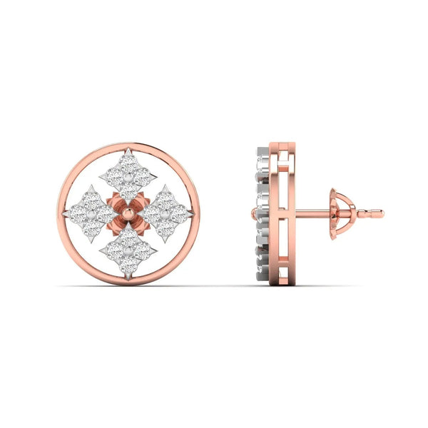 Geometric Floral Diamond Stud Earrings