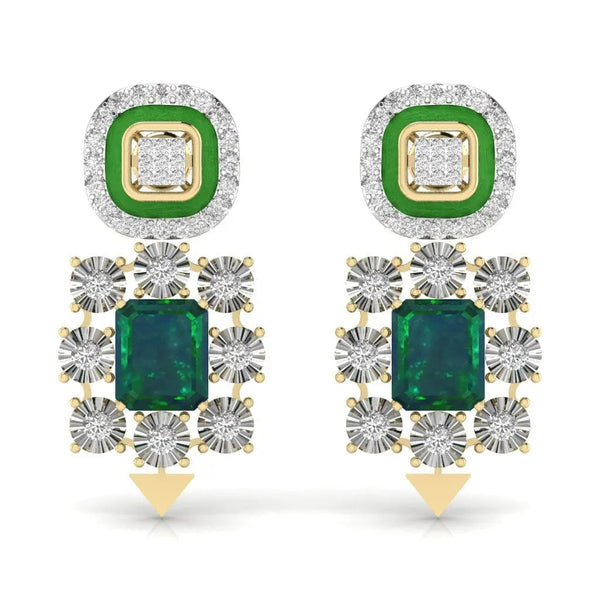 Green Grid Diamond Earrings