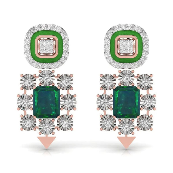 Green Grid Diamond Earrings