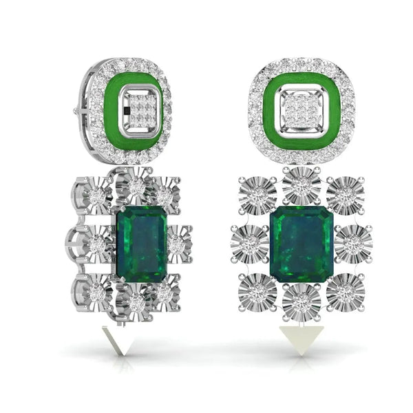 Green Grid Diamond Earrings