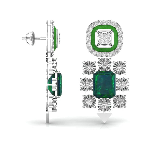 Green Grid Diamond Earrings