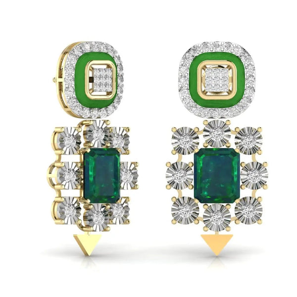 Green Grid Diamond Earrings