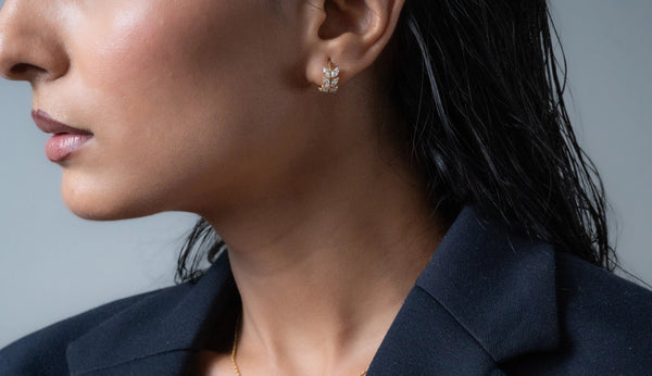 Laurel leaf Hoop Huggies Earrings