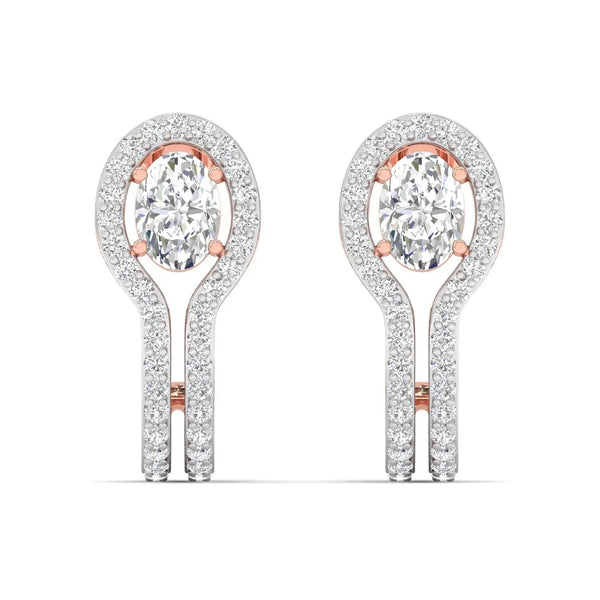 1 Carat Each Oval Halo Diamond Drop Earrings