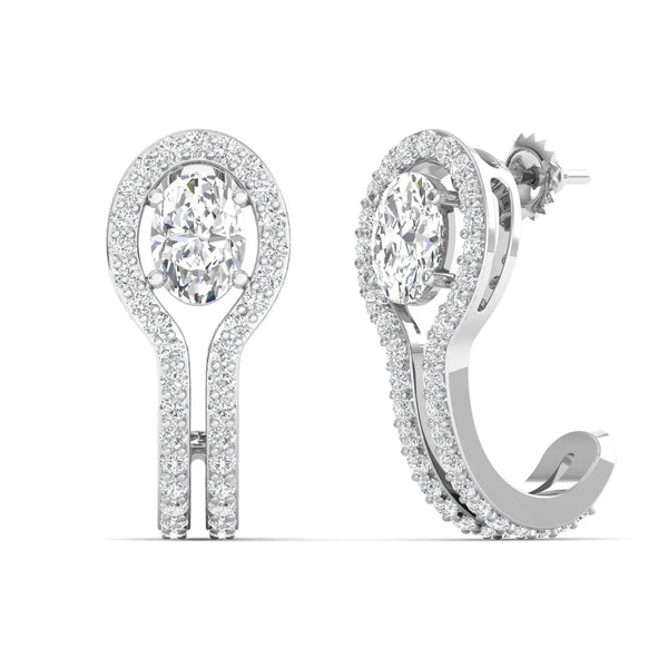 1 Carat Each Oval Halo Diamond Drop Earrings