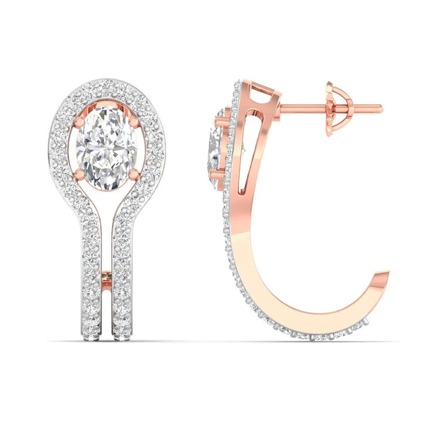 1 Carat Each Oval Halo Diamond Drop Earrings
