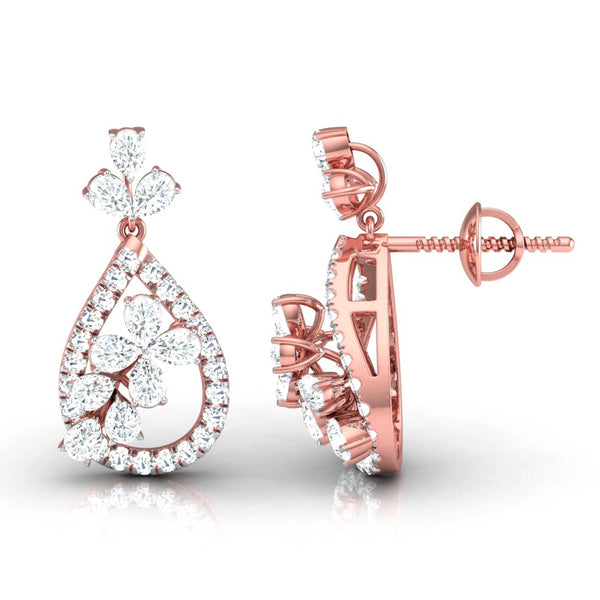 Pear & Round Cut Diamond Teardrop Drop Earrings