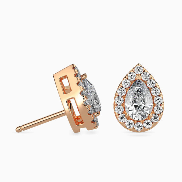 Pear & Round Diamond Halo Stud Earring