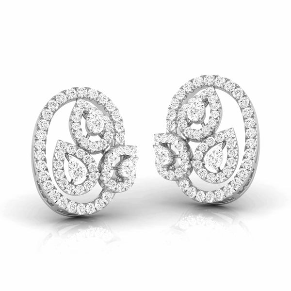 Pear & Round Diamond Leaf Stud Earrings