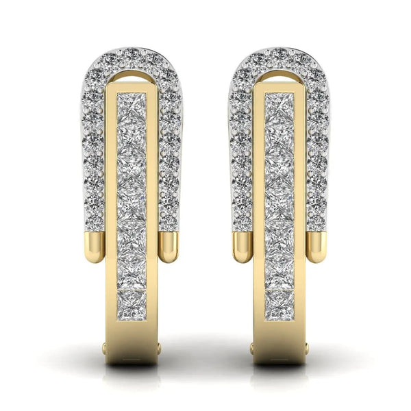 Princess Cut & Round Diamond Hoop Earrings