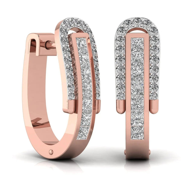 Princess Cut & Round Diamond Hoop Earrings