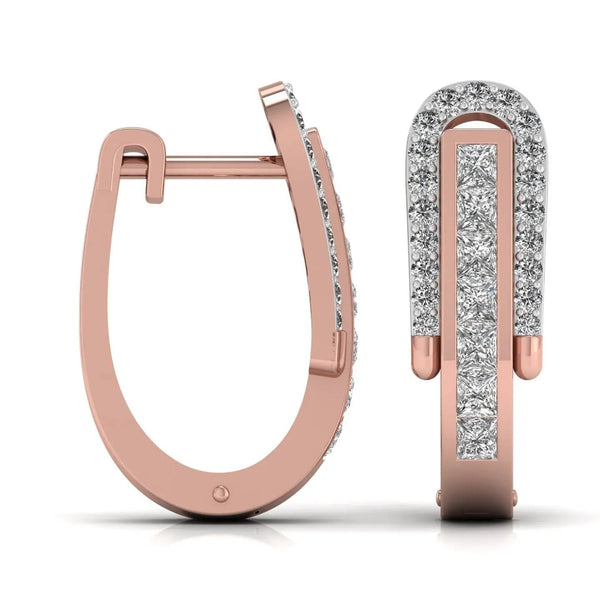 Princess Cut & Round Diamond Hoop Earrings
