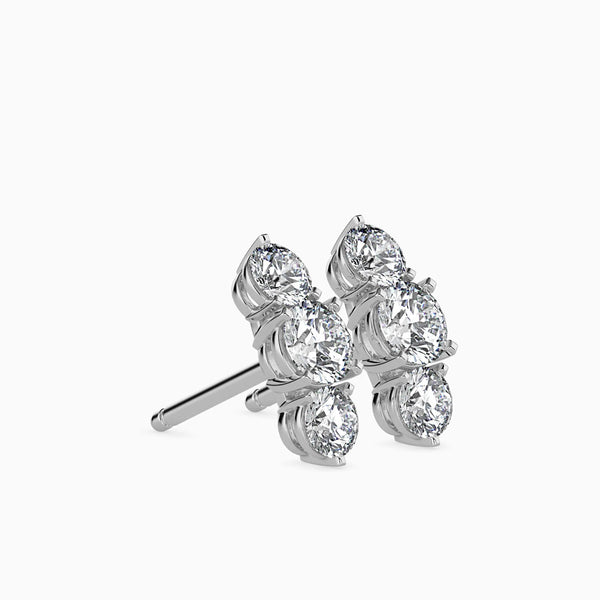 Round Cut Three Diamonds Drop Earring